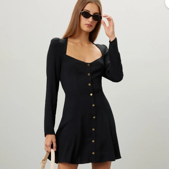 Reformation Indira Black Mini Dress - Picture 1 of 9